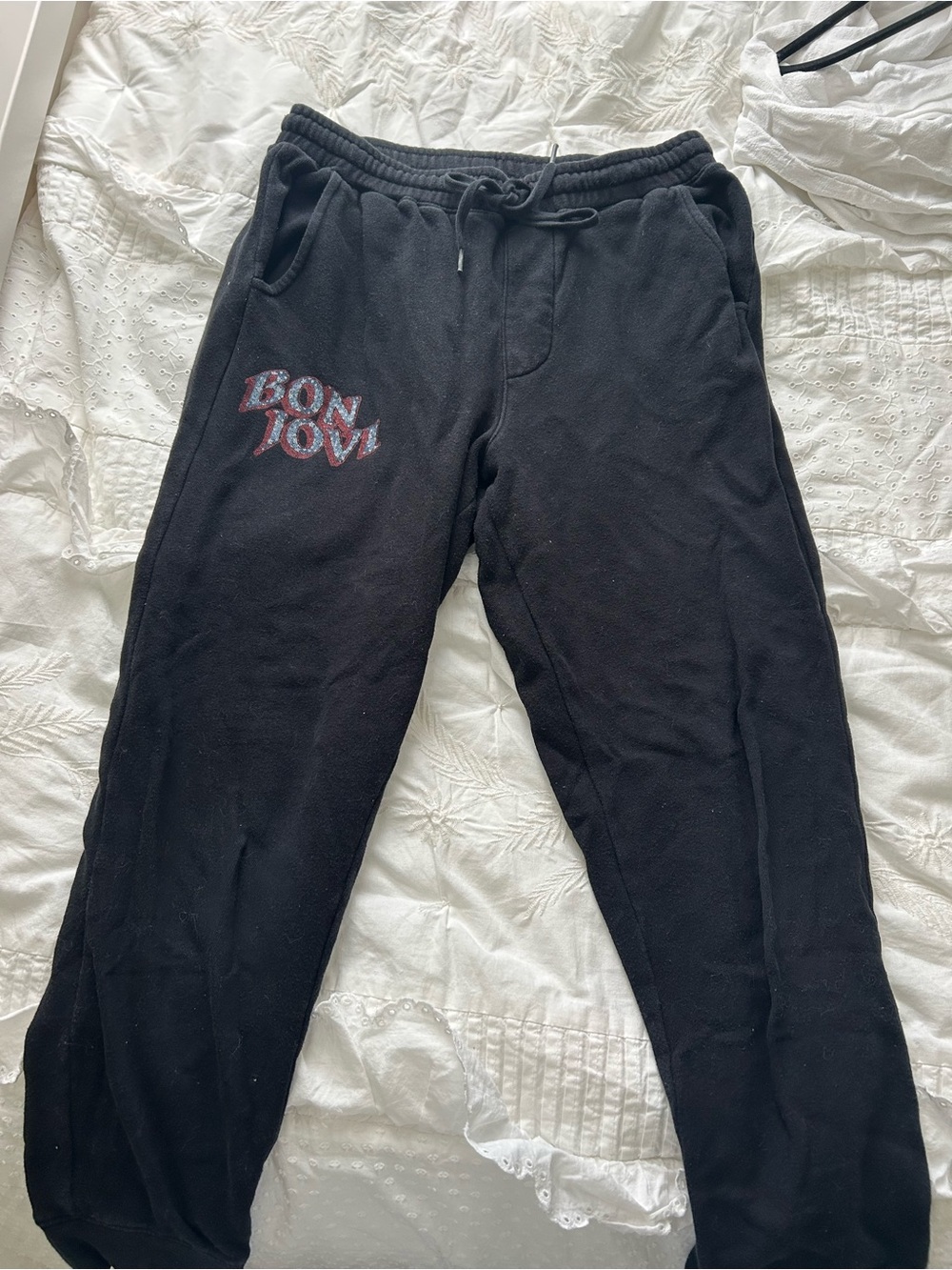 Women Black Sweatpants with 'BON JOVI' Graphic